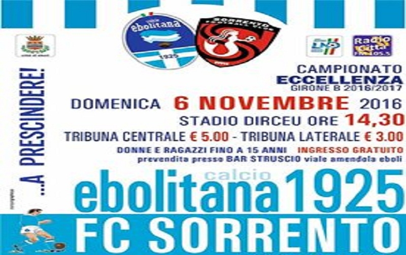 L’ Ebolitana affronta il Sorrento. Sfida di alta quota si prevede il sold out