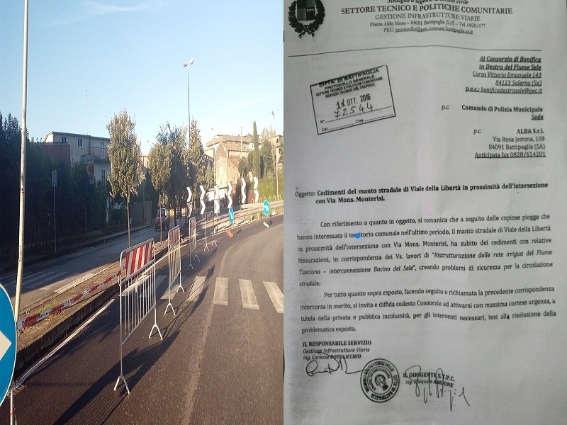 Battipaglia. Scempio Viale della Libertà, il comune diffida il Consorzio Destra Sele