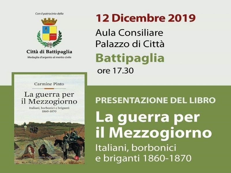 Battipaglia. “La guerra per il Mezzogiorno”, domani la presentazione del libro di Carmine Pinto