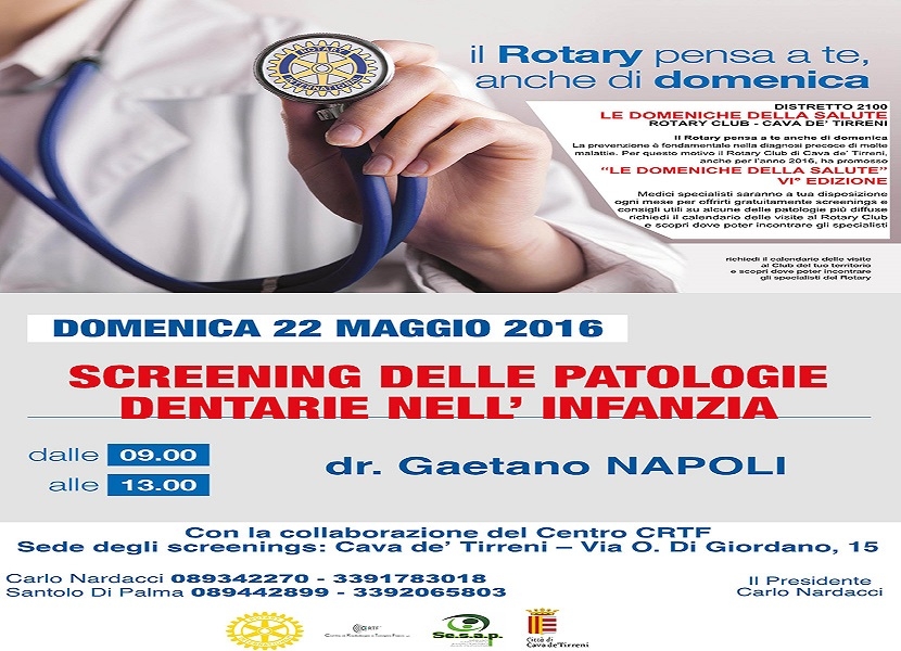 “Screening delle patologie dentarie nell’infanzia”, il 22 maggio a Cava de’ Tirreni ultima tappa de “Le Domeniche della Salute”