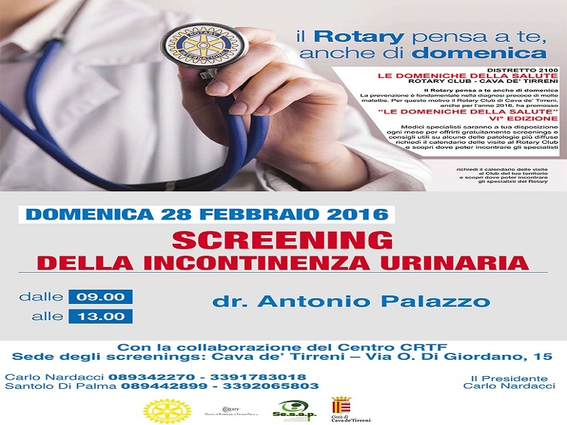 Cava.“Screening dell’incontinenza urinaria”. Nuova tappa de “Le Domeniche della Salute”