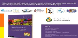 Oggi nell’aula consiliare il prof. Napolitano presenta: “I Pentecostali in Italia – letture, prospettive, esperienze”