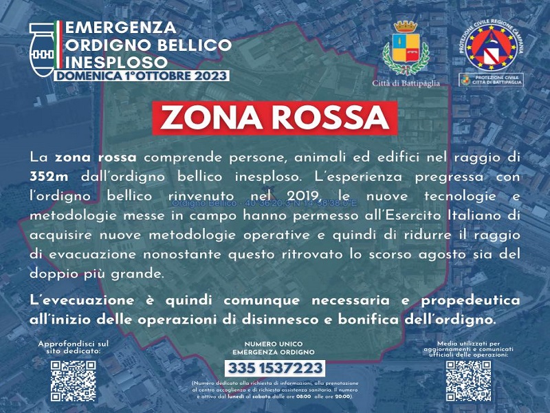 Battipaglia. Disinnesco bomba. Evacuazione domenica 1° ottobre ore 5. Tutti i dettagli e le indicazioni utili