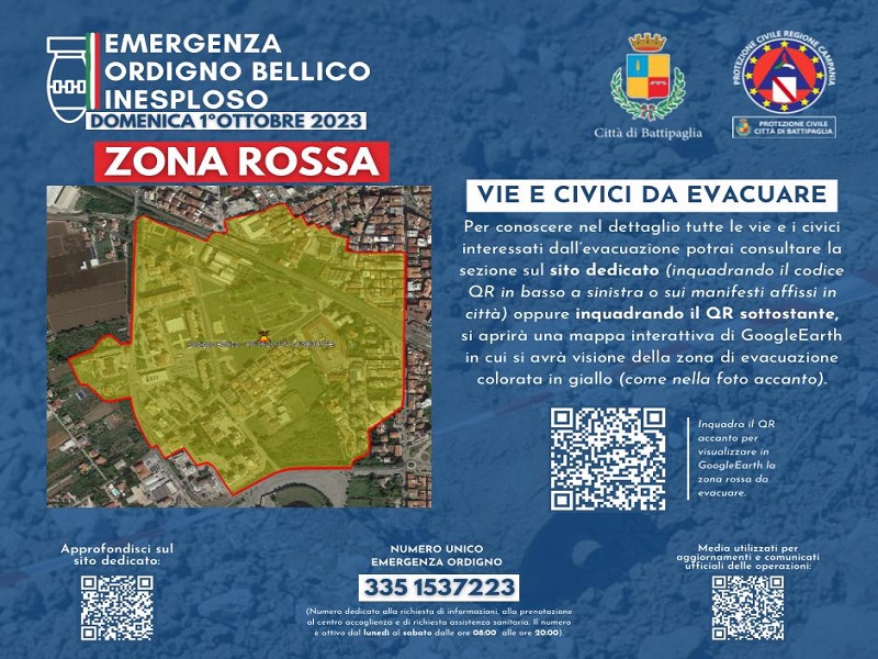 Battipaglia. Disinnesco bomba. Evacuazione domenica 1° ottobre ore 5. Tutti i dettagli e le indicazioni utili