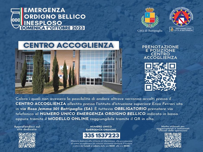 Battipaglia. Disinnesco bomba. Evacuazione domenica 1° ottobre ore 5. Tutti i dettagli e le indicazioni utili