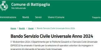 Battipaglia. Servizio civile al Comune, 12 posti per giovani fino a 28 anni. Previsto indennizzo di 507 € al mese (vedi domanda)