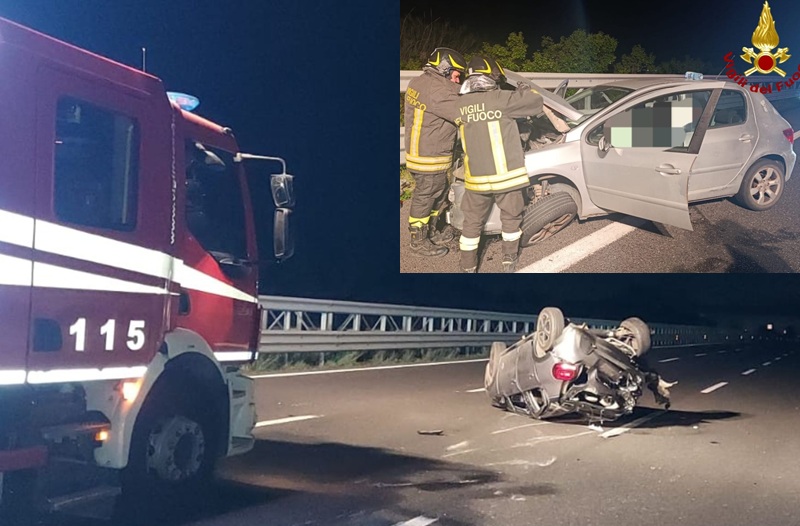 Grave incidente sulla A2: auto si ribalta dopo lo scontro, tre feriti d ...