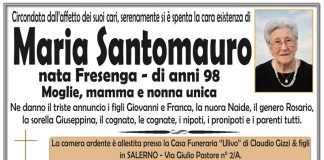 Battipaglia. Lutto; si è spenta a 98 anni Maria Santomauro, madre del dottor Giovanni